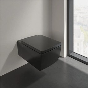 VILLEROY &amp; BOCH Memento 2.0 závesné WC s hlbokým splachovaním bez vnútorného okraja, 375 x 560 mm, Ebony, s povrchom CeramicPlus, 4633R0S5