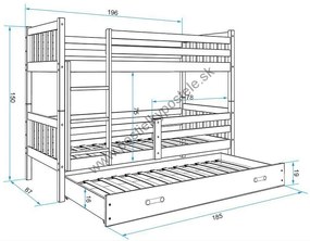 Poschodová posteľ s prístelkou CARINO 3 - 190x80cm - Biela - Zelená