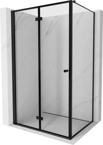 Mexen Mist-F T, 1-krídlový skladací sprchový kút ľavý 85 x 120 cm, číre sklo-čierny rám, 8A6T-085-120-70-70-L