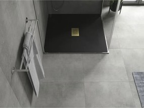 Mexen Hugo, štvorcová sprchová vanička SMC 100 x 100 cm, čierna, zlatá krytka, 42701010-G