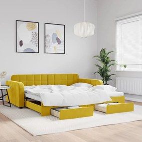Rozkladacia denná posteľ so zásuvkami žltá 100x200 cm zamat 3196989