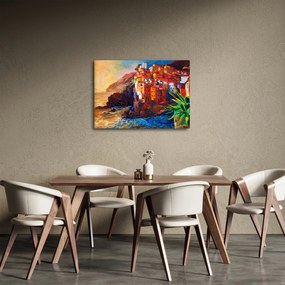 Obraz - Dedina na pobreží Cinque Terre, Talianska riviéra, moderný impresionizmus (70x50 cm)