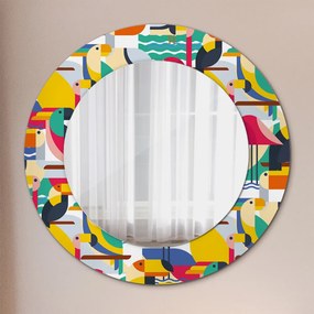 Okrúhle ozdobné zrkadlo Geometrické tropické vtáky fi 50 cm