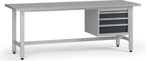 Výškovo nastaviteľný dielenský stôl G5, 2100 x 750 x 800-1000 mm, 1x kontajner, 3 zásuvky, grafit
