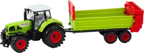 LEAN Toys Traktor s prívesom – zotrvačníkový pohon, otvárateľná kapota a dvere, zelený