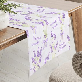 Biante Bavlnený behúň na stôl Sandra SA-294 Veľké zväzky levandúľ na bielom 35x120 cm