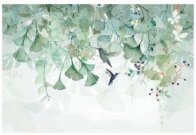 Tapeta zelené listy s kolibríkmi