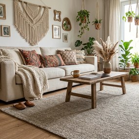 Hanse Home, Kusový koberec Bouclé Jute 105975 Grey Brown, 80x150, hnedá, chodba / predsieň