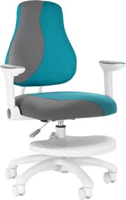 Detská rastúca stolička Neoseat KINDER WHITE PLUS — látka, sivá / tyrkysová