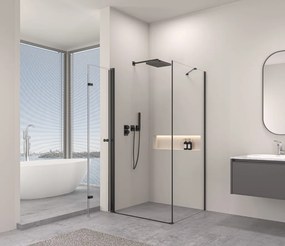 Erga Berlin, sprchový kút so skladacími dverami 110(dvere) x 100(stena) x 195 cm, 6mm číre sklo, čierny profil, ERG-V02-BERLIN-D110G100-CL-BK