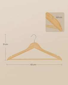 Drevené vešiaky, balenie 30 kusov, otočné háčiky, prírodná farba