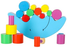 KIK Balančná hra Balancing Moon, drevená Montessori skladačka s 18 farebnými kockami
