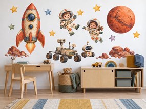 Misia na červenú planétu akvarelové nálepky na stenu pre malých astronautov arch 46 x 34 cm