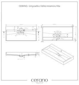 CERANO - Umývadlo z liateho mramoru Vita - nástenné aj na dosku - otvor pre batériu - biela matná - 100x46 cm, CER-CER-8050BD6940
