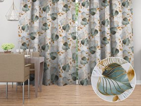 Biante Dekoračný záves Leona LN-174 Zelené listy na režnom 130x200 cm