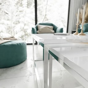 Dizajnový konferenčný stolík, Felix, biely lesk + chróm