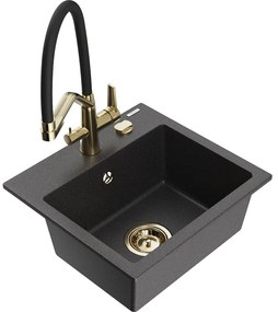 Mexen Milo, granitový drez 435x410x171 mm, 1-komorový a drezová batéria Duo, čierna škvrnitá, 6505-76-671701-57-G
