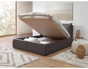 Tmavosivá čalúnená dvojlôžková posteľ s úložným priestorom a roštom 180x200 cm Garancia – Bobochic Paris