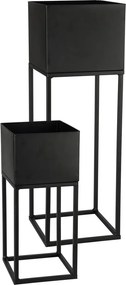 KOVOVÝ KVETINÁČ SO STOJANOM PLAIN SADA 2KS 58X19 CM+37X16 CM ČIERNA