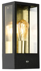 Vonkajšia nástenná lampa čierna so zlatým senzorom súmraku - Rotterdam