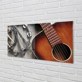 Obraz na skle Gitara Mikrofón tyčinky 140x70 cm