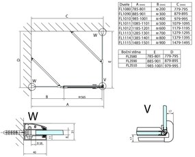 Polysan, FORTIS LINE obdĺžniková sprchová zástena 1000x900 mm, R varianta, FL1010RFL3590