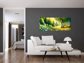 Obraz - Dedina v žlto-zelenej (120x50 cm)