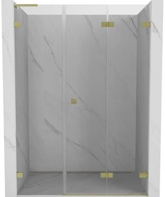 Mexen Lunar-F, L pravé sklápacie sprchové dvere 150 cm, 8mm číre sklo, zlatý matný profil, 836SL-150-050-55-00-P