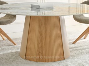 Elegantný okrúhly keramický stôl DONAT 160 sivý mramor + dub