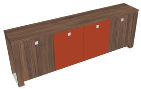 Nízka skriňa Verno+ S 260 x 46 x 90 cm, kombinované dvere, orech / oranžová