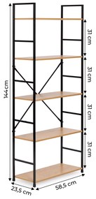 ModernHome Široký moderný drevený regál LOFT s 5 policami
