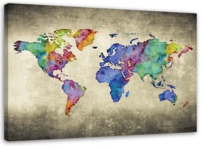 Obraz na plátně Mapa světa Barevné Vintage - 100x70 cm