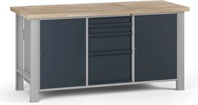 Dielenský pracovný stôl G7, buková škárovka, 1700 x 685 x 840 mm, 2x skrinka, 4 zásuvky, grafit