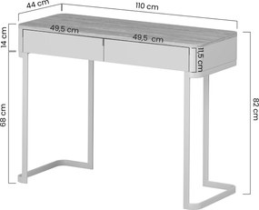 Toaletný stolík Elivo 110 cm so zásuvkami na ráme - kašmír / olejovaný dub