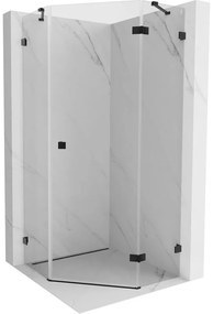 Mexen Lunar, výklopný päťuholníkový sprchový kút pravý 100 x 100 cm, 8mm číre sklo, čierny profil, 831-100P-100L-70-00-P