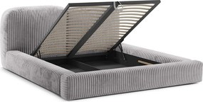 Svetlosivá čalúnená dvojlôžková posteľ s úložným priestorom s roštom 160x200 cm Martina – Micadoni