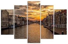 Obraz na plátně pětidílný Amsterdam River City - 150x100 cm
