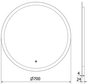 Mexen Oro, okrúhle LED podsvietené kúpeľňové zrkadlo 70 cm, 6000K, vykurovacia podložka proti zahmlievaniu, 9824-070-070-611-00