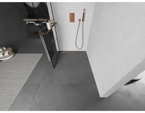 Mexen Kioto+, sprchová zástena Walk-In s poličkou a vešiakom 70 x 200 cm, 8mm číre sklo čierny vzor, medený matný profil, 800-070-121-65-77