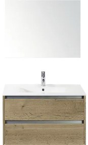 Kúpeľňový nábytkový set Sanox Dante farba čela dub prírodný ŠxVxH 81 x 170 x 46 cm s keramickým umývadlom a zrkadlom