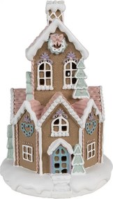 Hnedá svietiaca perníková chalúpka Gingerbread House - Ø 14*22 cm / 3*AAA