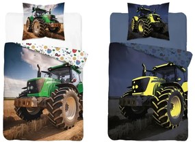 Bavlnené posteľné obliečky svietiace v tme - motív traktora 2 časti: 1ks 140x200 + 1ks 70x80