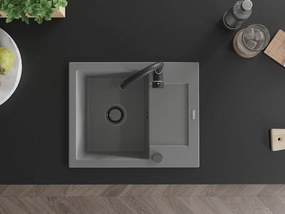Mexen Enzo, granitový drez 576x465x174 mm, 1-komorový, šedá s čiernym sifónom, 6506571005-71-B