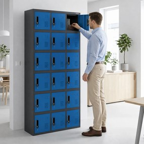 Zamestnanecká skrinka s priehradkami antracitovo modrá, 900x1850x400 mm: KAROL