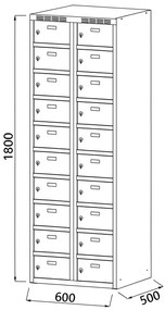 Alfa 3 Šatníková skrinka s úložnými boxami, 20 boxov, 1800 x 600 x 500 mm, cylindrický zámok, tmavosivé dvere
