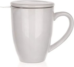 Banquet Keramický hrnček s viečkom a s nerezovým sitkom BONNET 350 ml biely