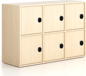 Kancelárska skriňa FRAME, nízka, 6x dvere, 1299 x 450 x 881 mm, kódový zámok, breza