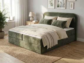 Čalúnená posteľ boxspring FORENA 140x200 cm tmavozelená Matrac: Bonell pružinová matrac