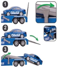 Policajný transportér s helikoptérou a autom