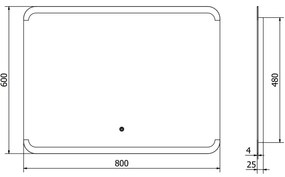 Mexen Nida, LED kúpeľňové zrkadlo s podsvietením 80x60 cm, 6000K, ochrana proti zahmlievaniu, 9806-080-060-611-00